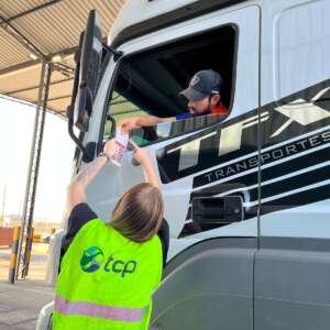 Truck drivers participate in the Yellow May campaign at TCP